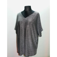 Błyszcząca wieczorowa tunika Oversize z dekoltem - ciemne srebro